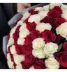 101 эквадорская роза красного и белого цвета в букете
