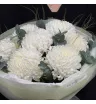 букет из 7 белых одноголовых хризантем с эвкалиптом и стифой.