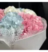 7 розовых,голубых и белых гортензий в букете.