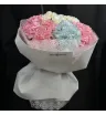 7 розовых,голубых и белых гортензий в букете.