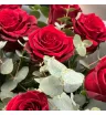 букет из красных роз с эвкалиптом